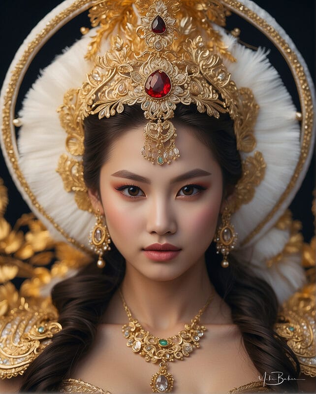 Portrait in an ornate gold crown and jewelled collar