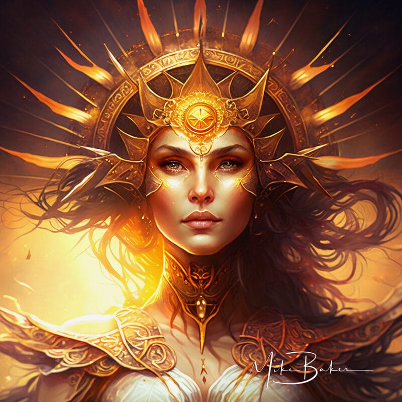 Goddess wearing a radiating sun crown