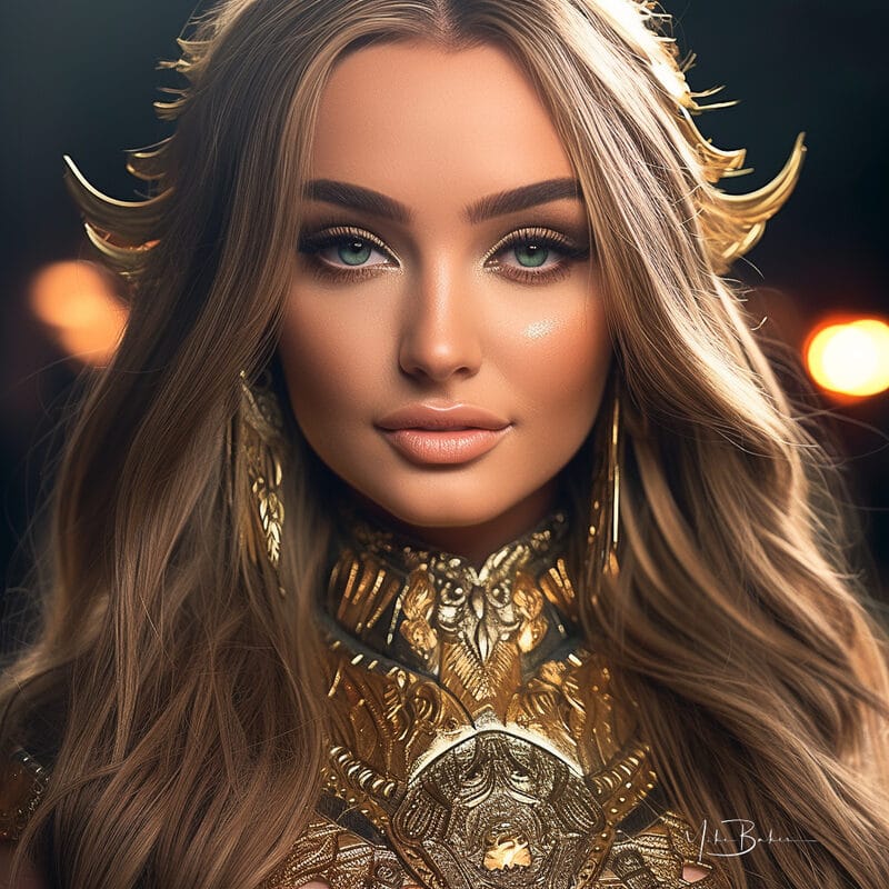 Portrait in a heavy gold collar, hair loose