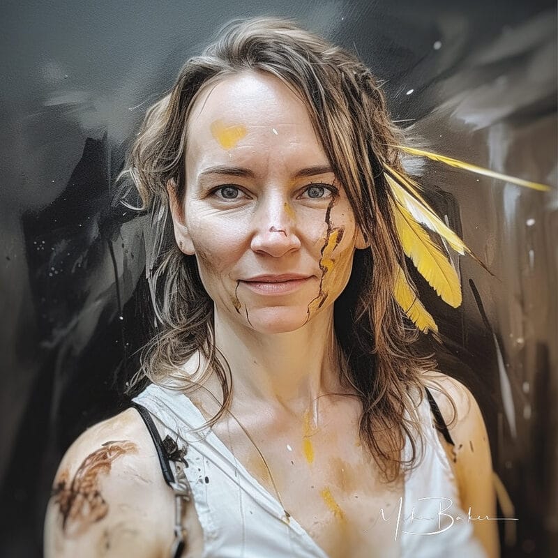 Woman with yellow petals scattered across her face