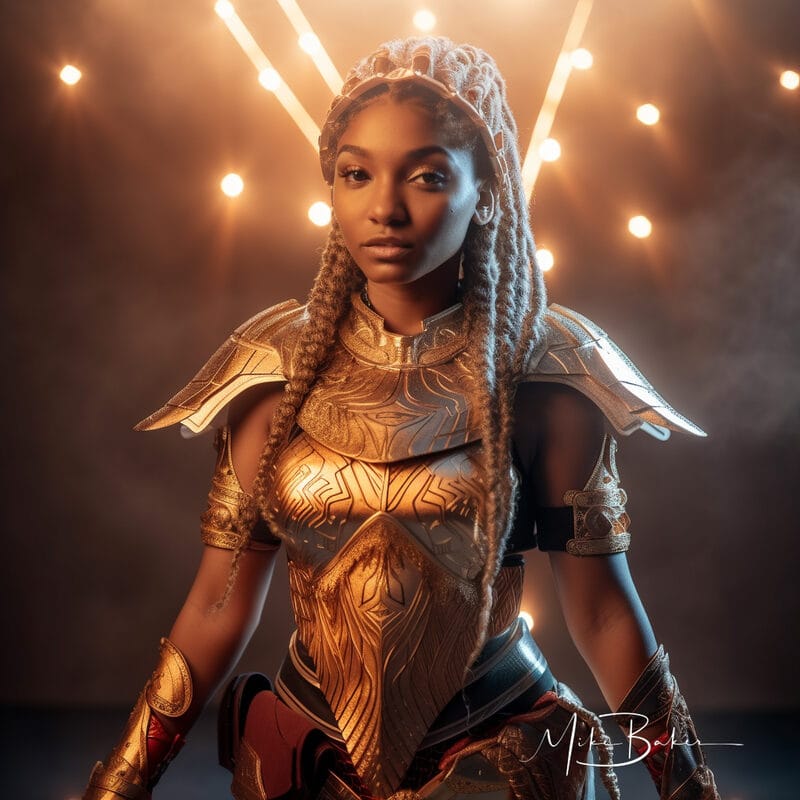 Warrior in gold armour with feathered wings