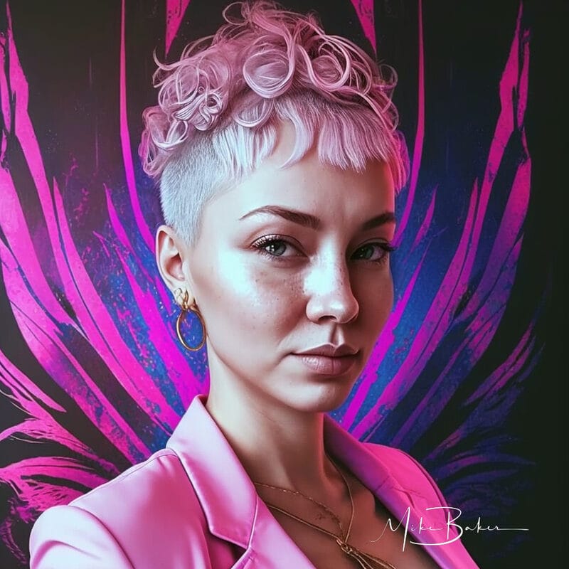 Portrait with a pink crest against magenta wings
