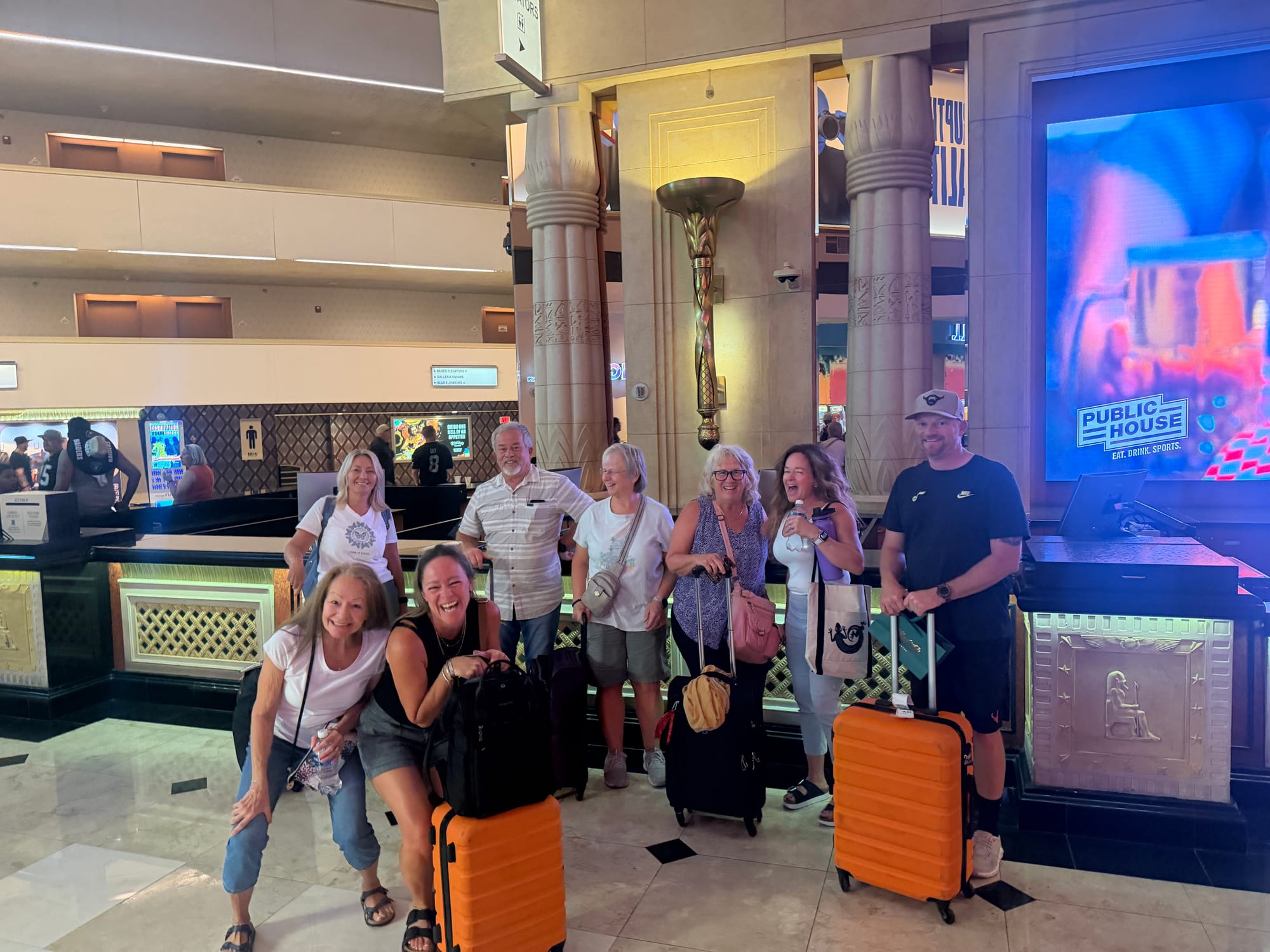 The crew in the Luxor lobby