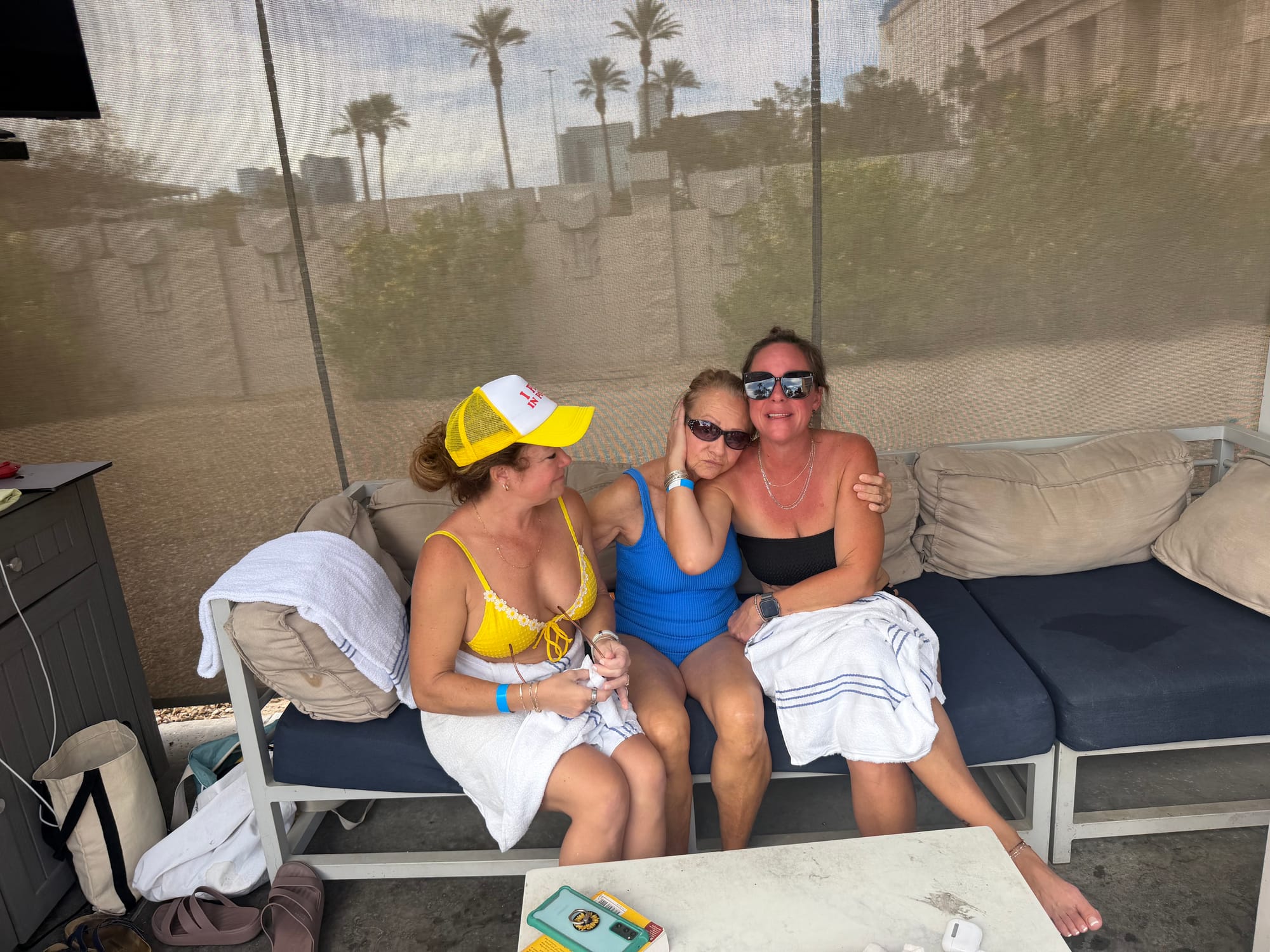 Three of the crew on the cabana couch