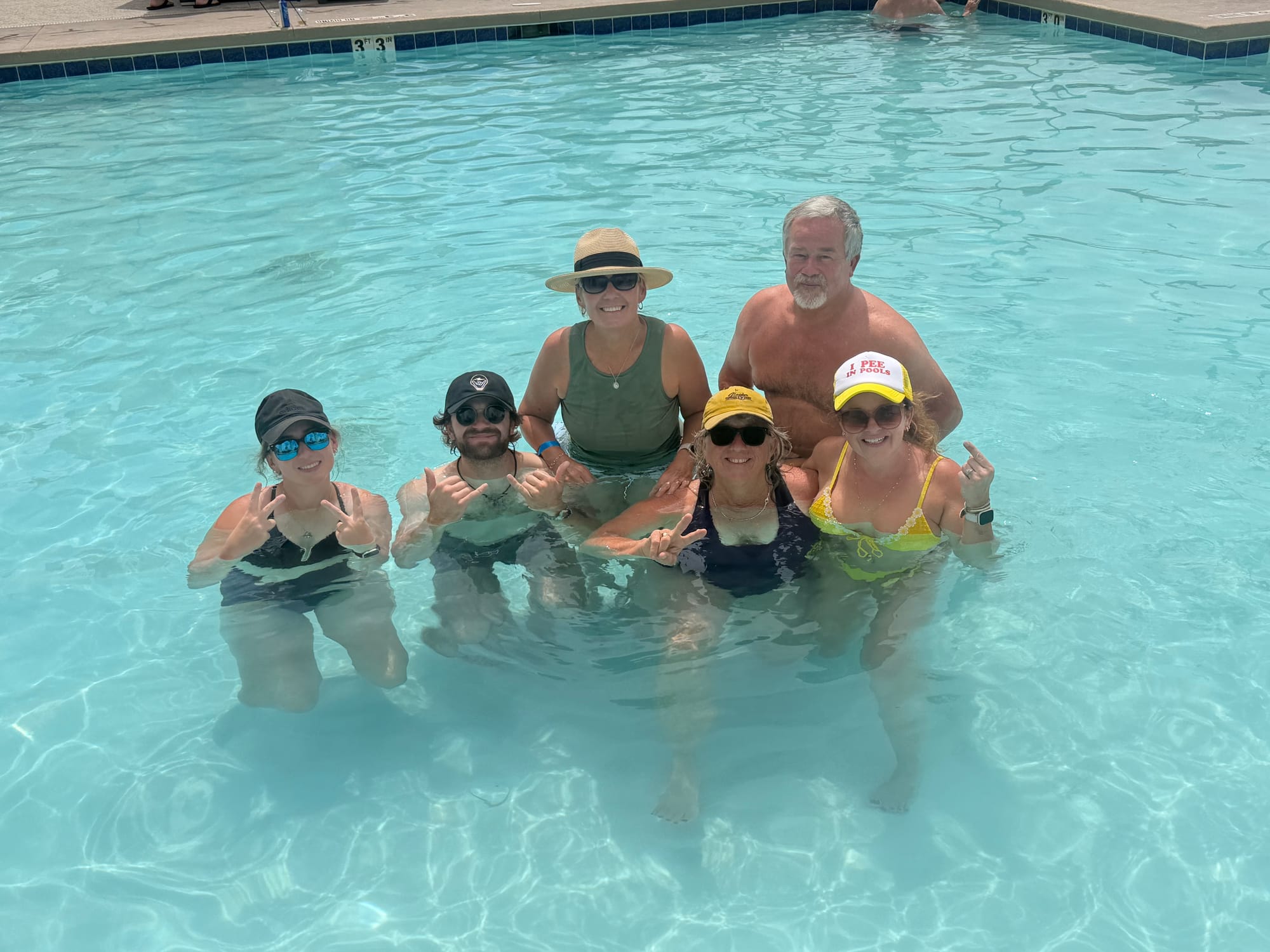 Six of the crew in the pool