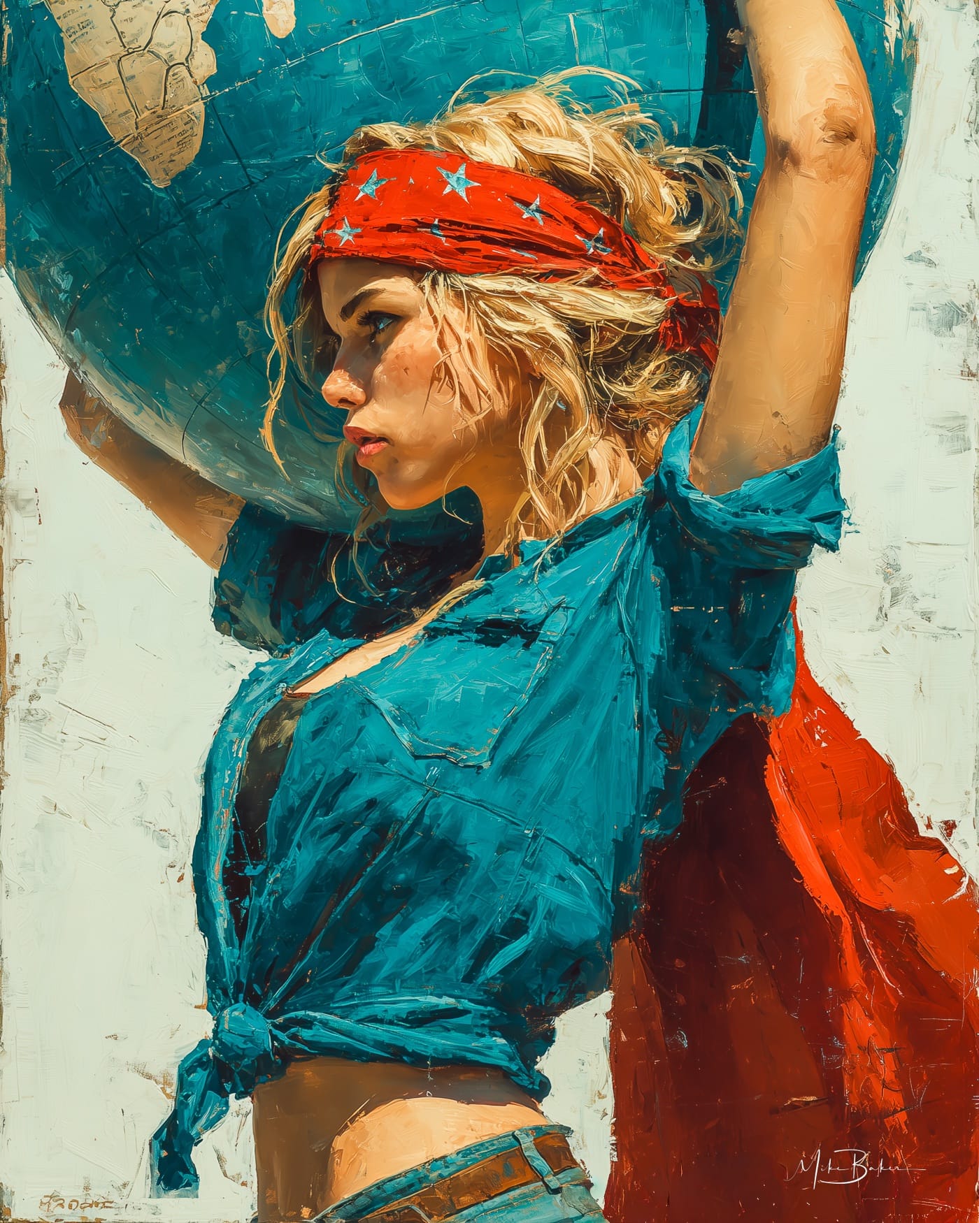 A woman holding the world above her head