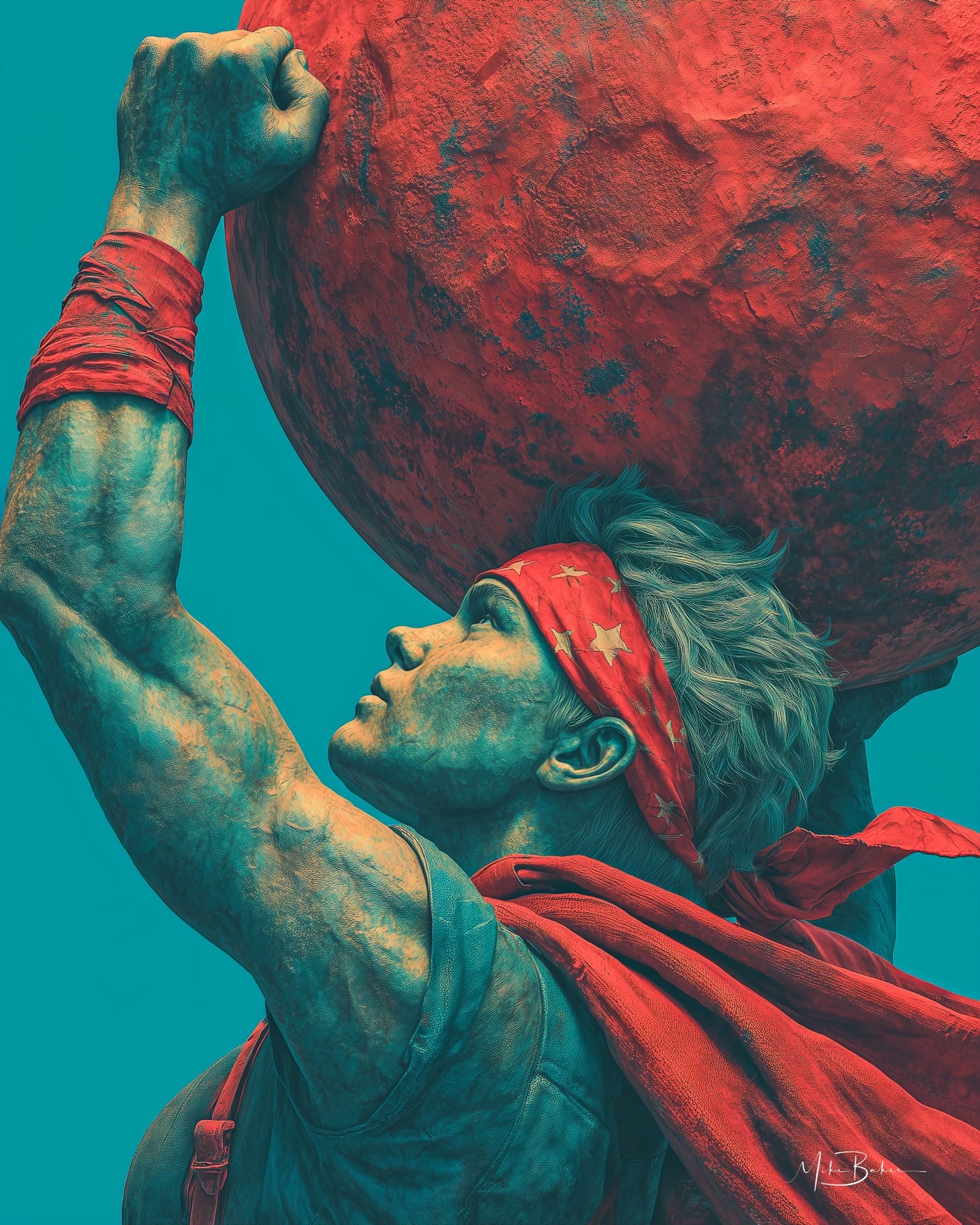 A woman carrying the world