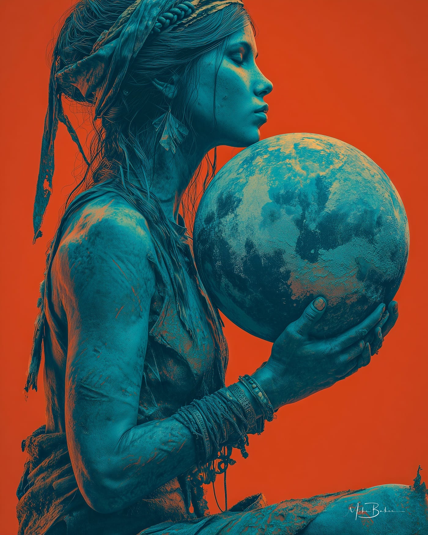 A woman carrying the world