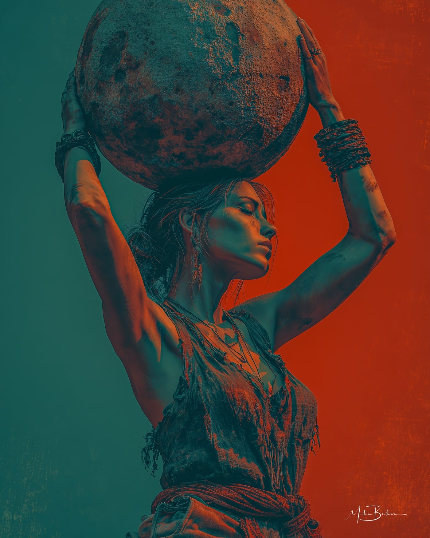 A woman carrying the world