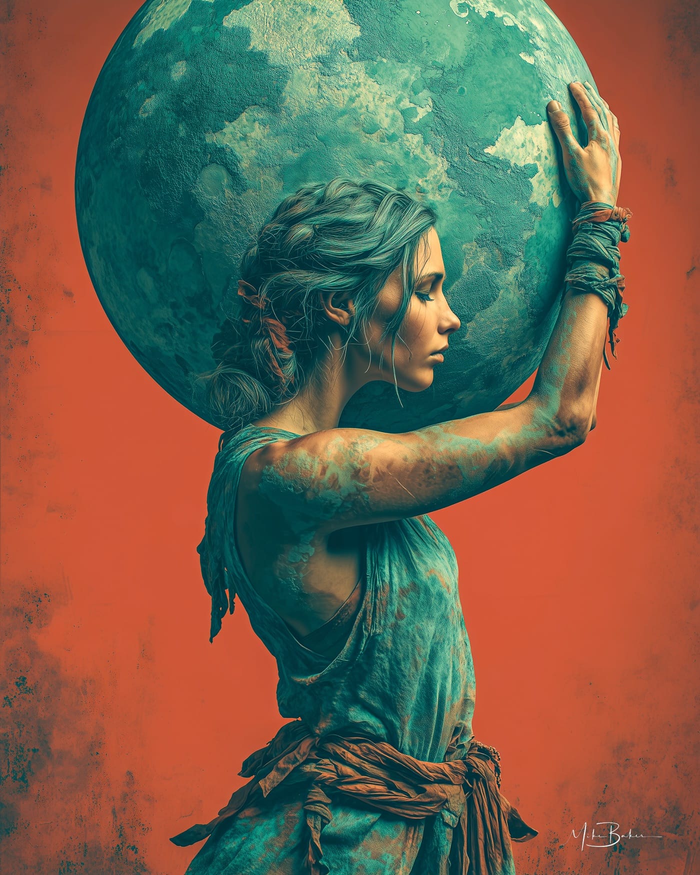 A woman carrying the world