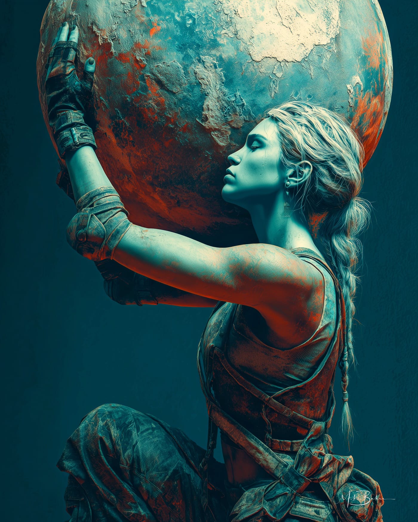 A woman carrying the world