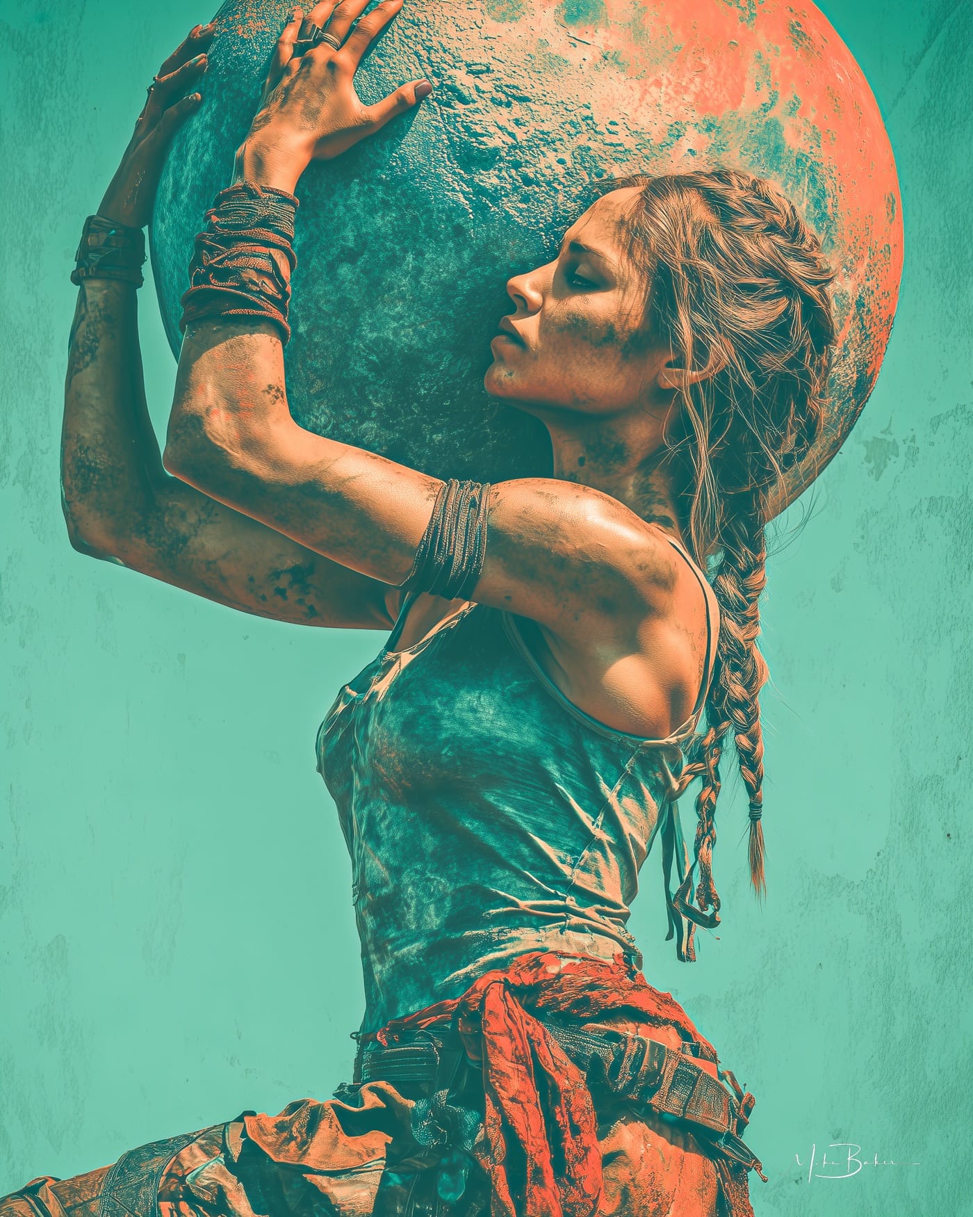 A woman carrying the world