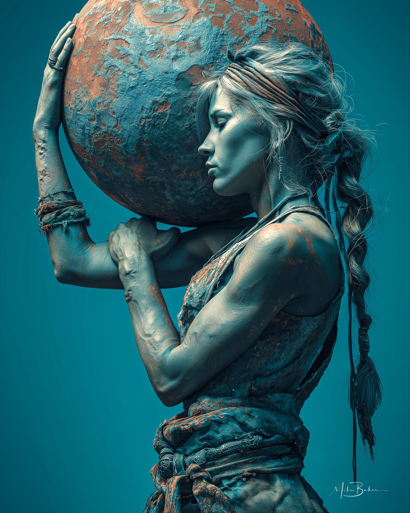 A woman carrying the world