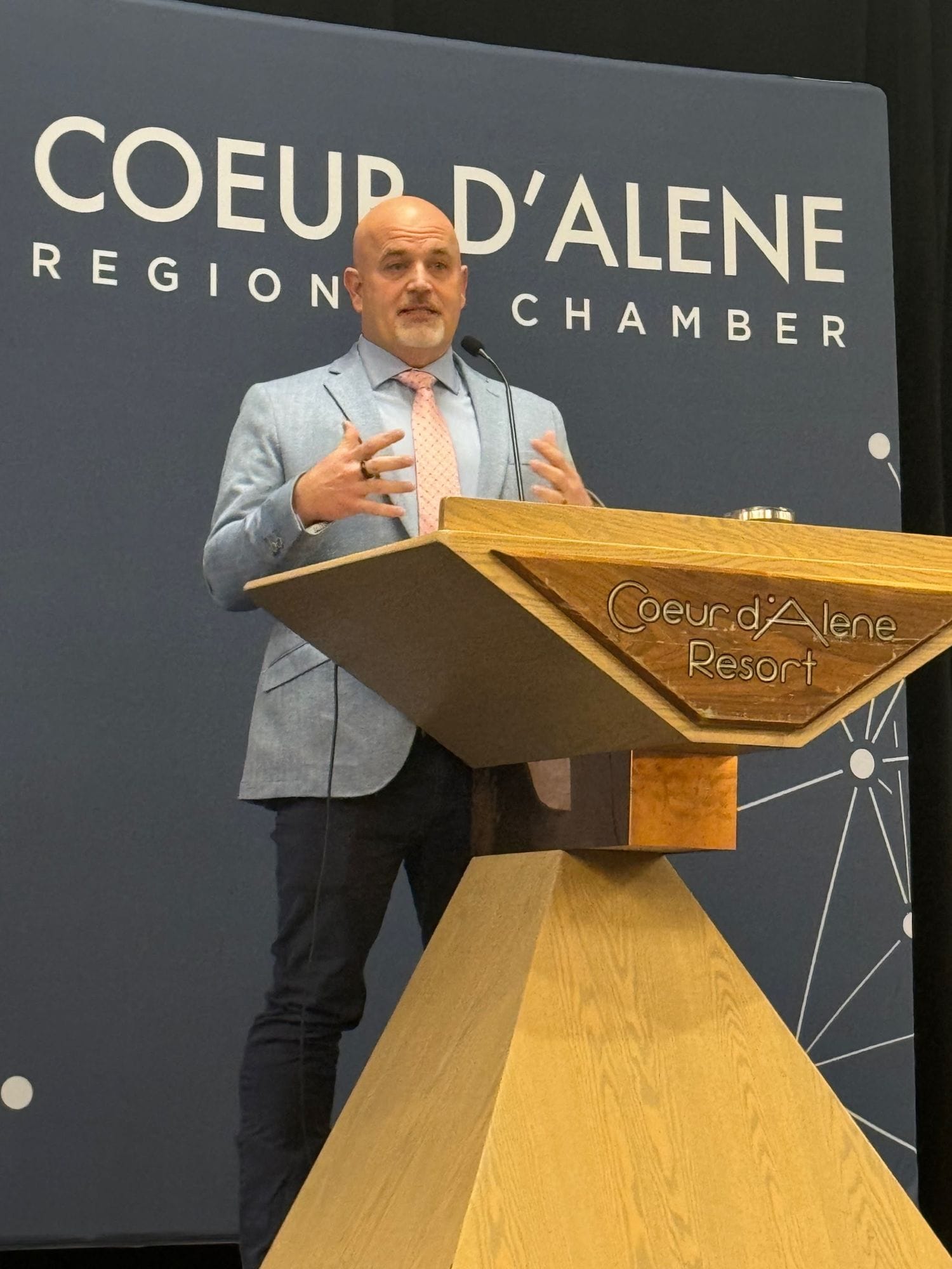 Mike Baker speaking at a Coeur d'Alene Regional Chamber event